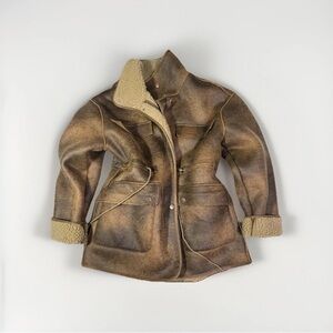 Shearling Lined Brown Leather  Double  Jacket